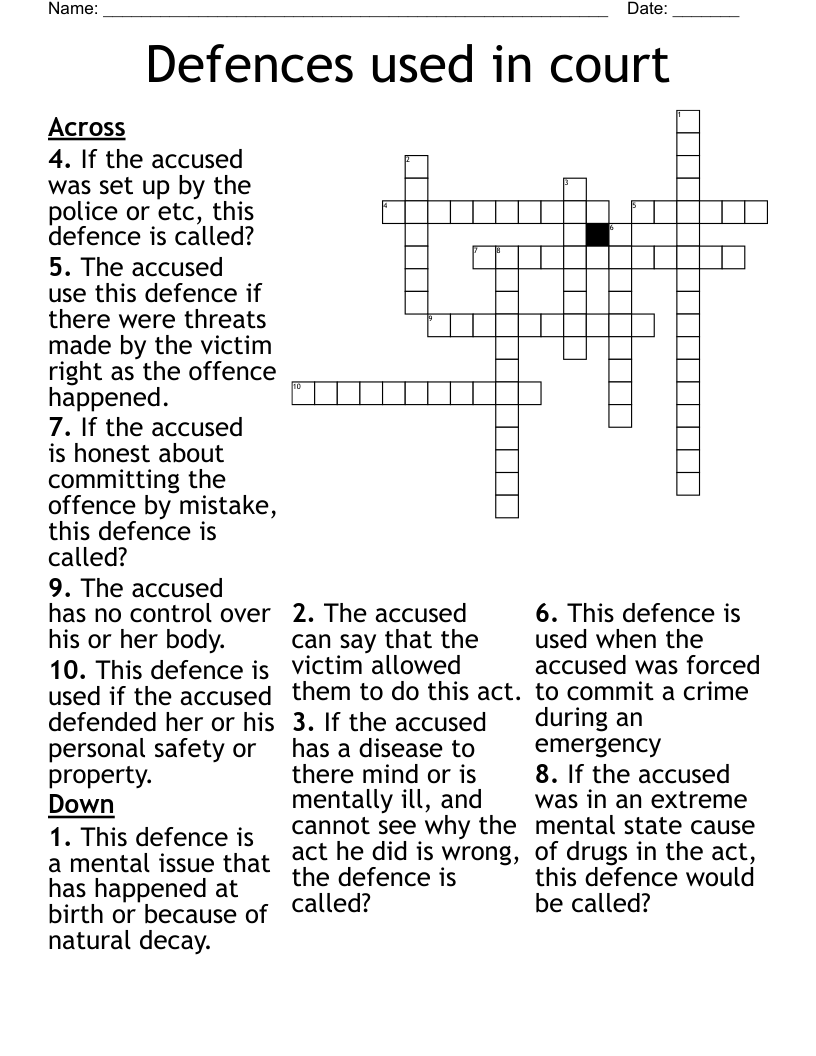 Defences used in court Crossword