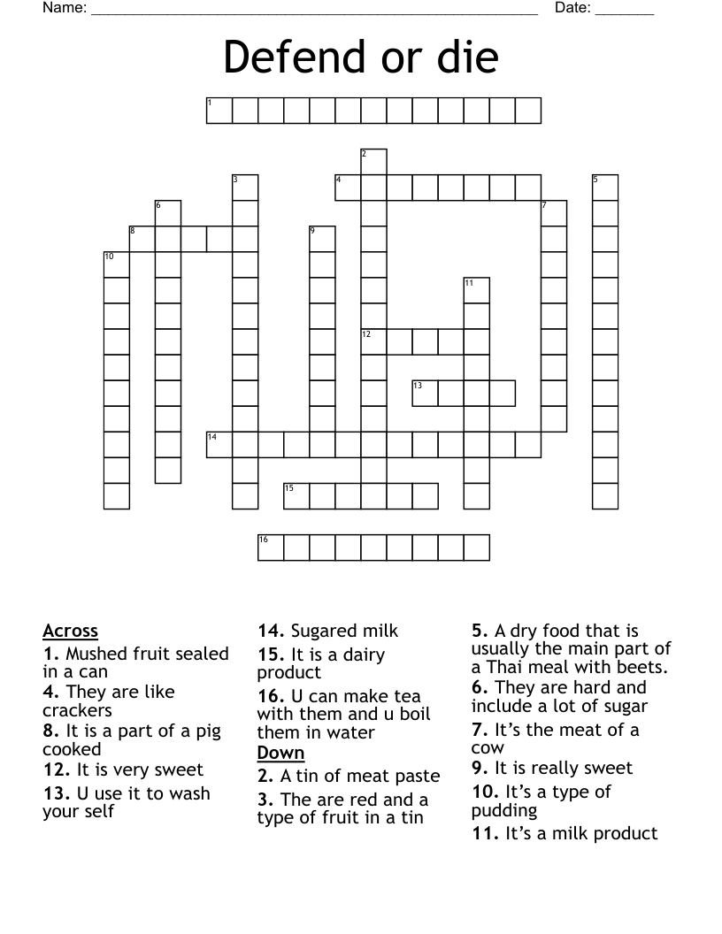 Defend or die Crossword