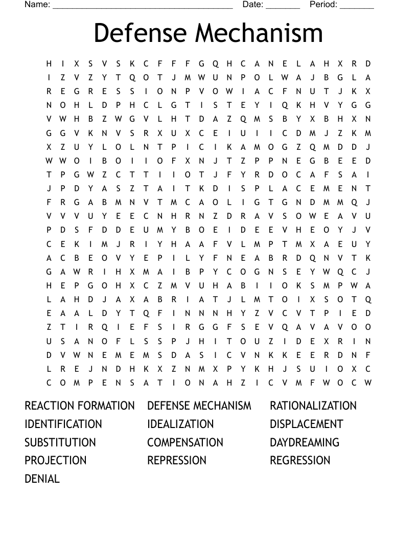 Defense Mechanism Word Search