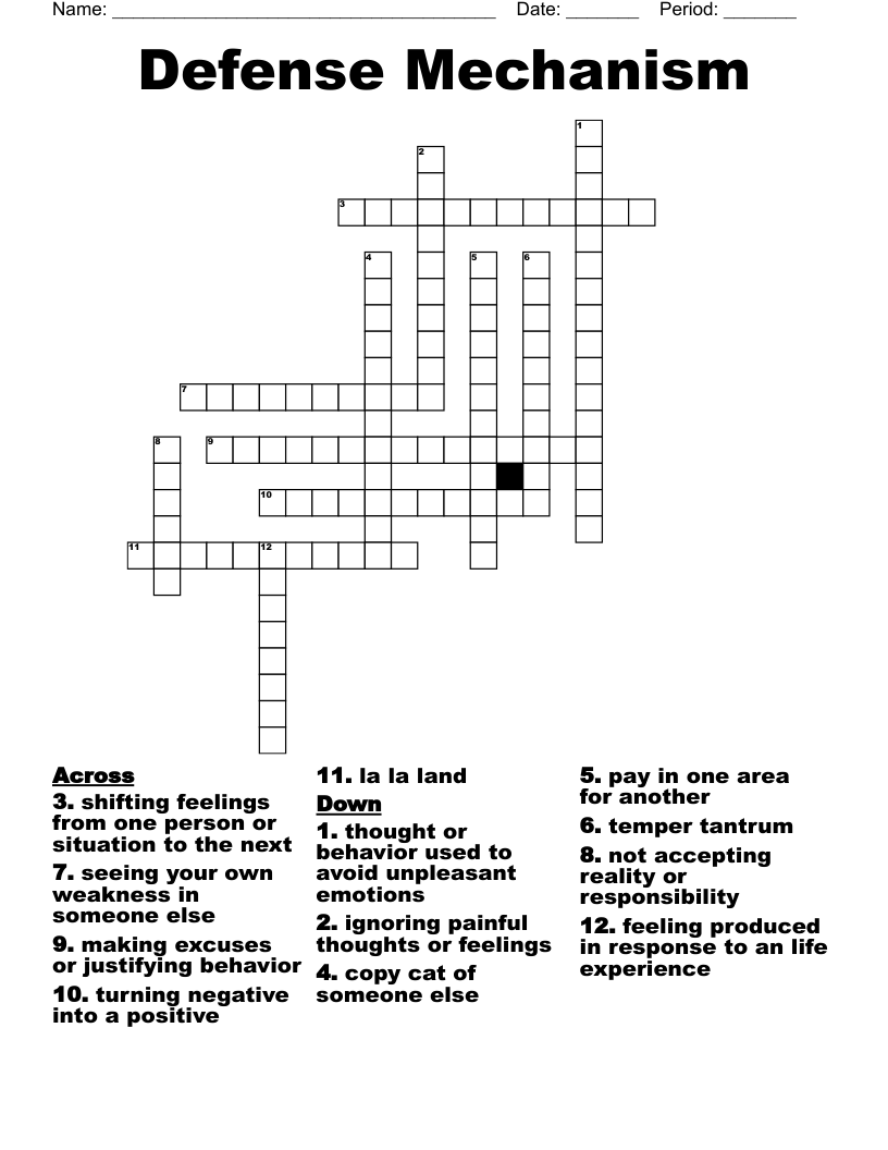 Defense Mechanism Crossword