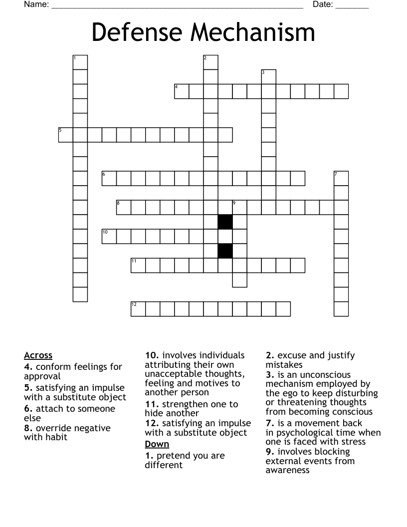 Defense Mechanism Crossword