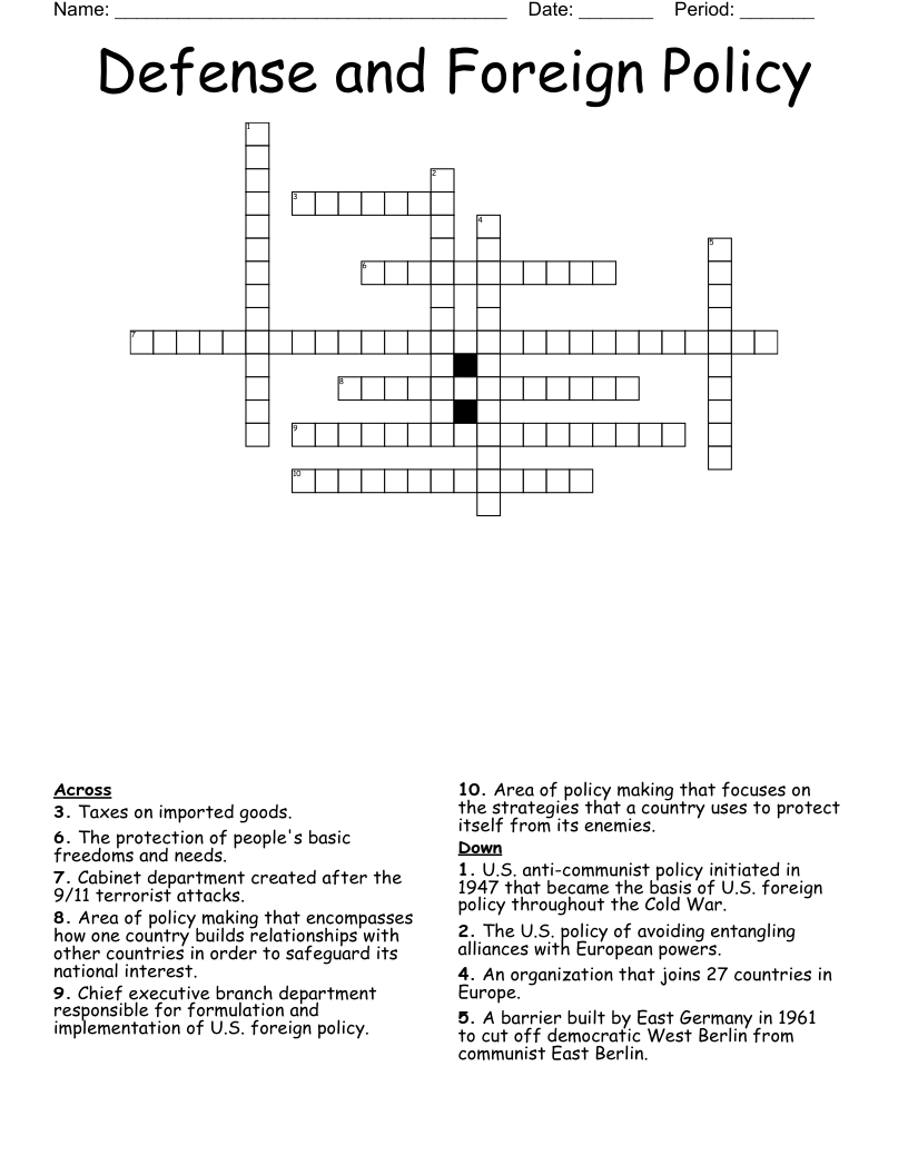 Defense and Foreign Policy Crossword