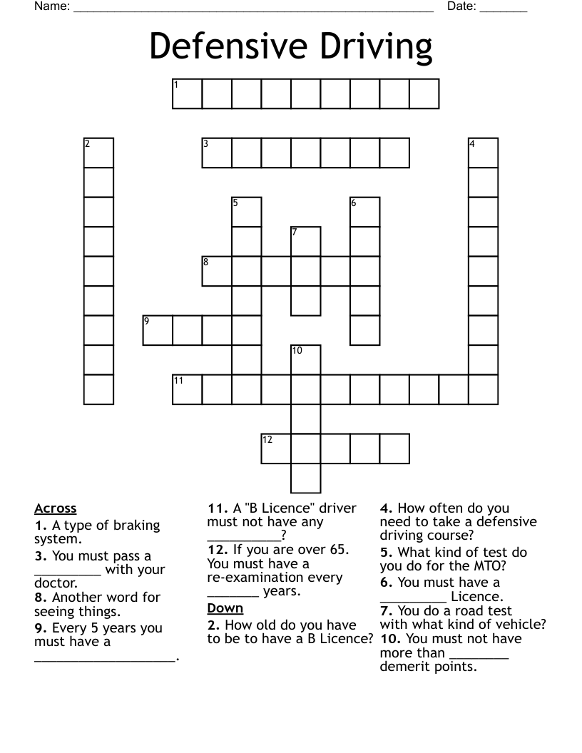Defensive Driving Crossword