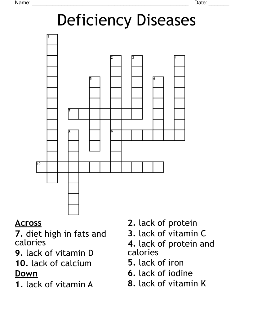 Deficiency Diseases Crossword