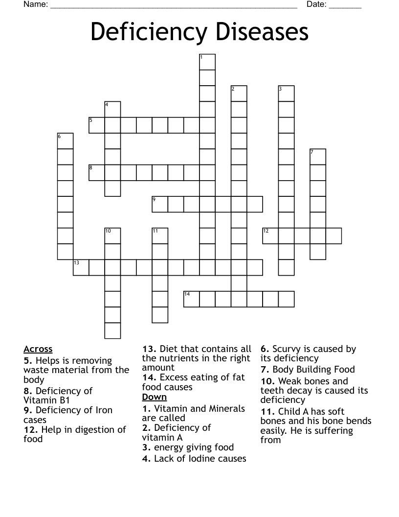 Deficiency Diseases Crossword