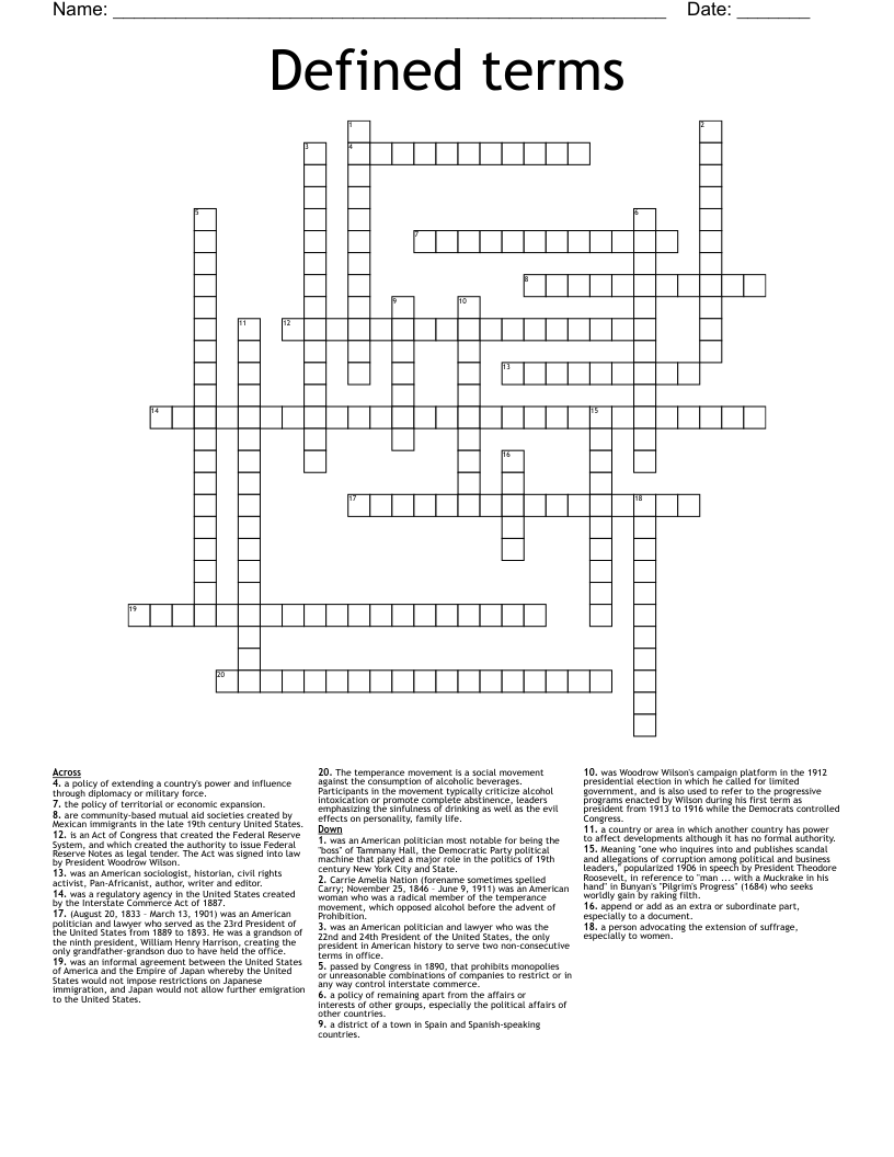 Defined terms  Crossword