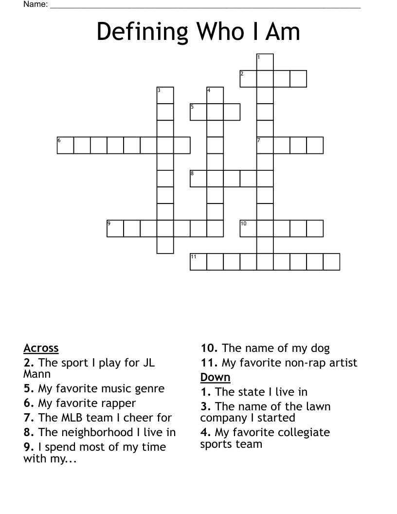 Defining Who I Am  Crossword