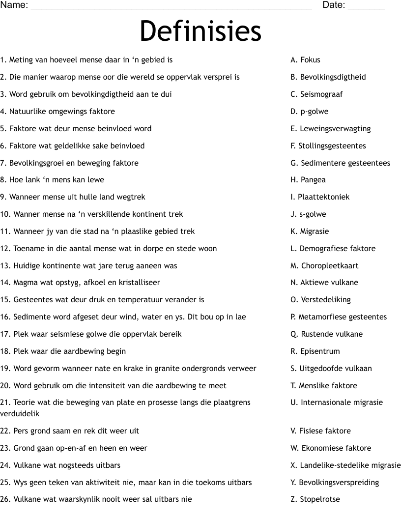 Definisies Worksheet