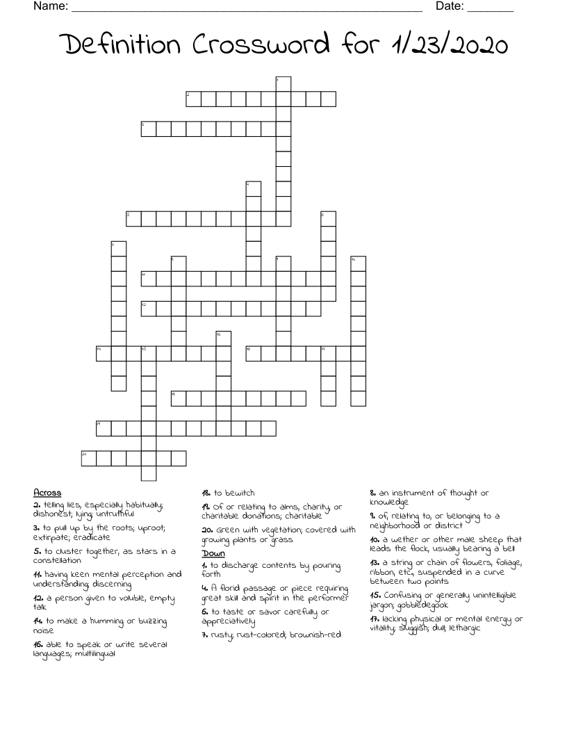 Definition Crossword for 1/23/2020