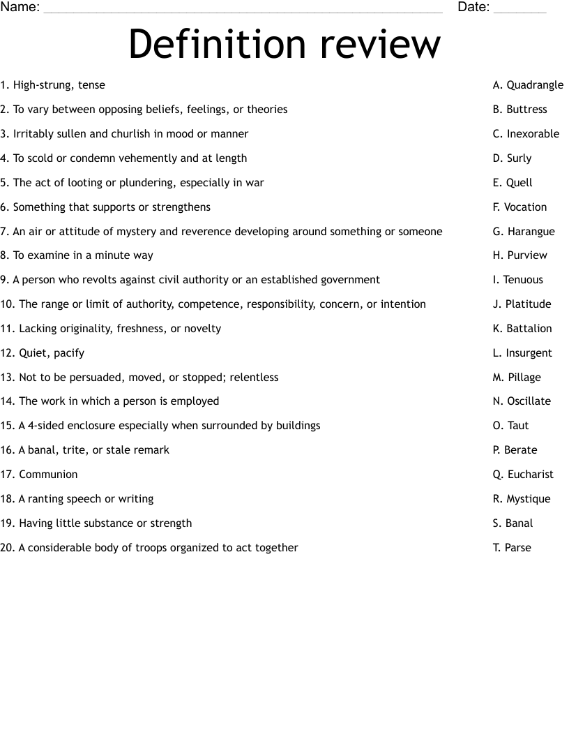 Definition review  Worksheet