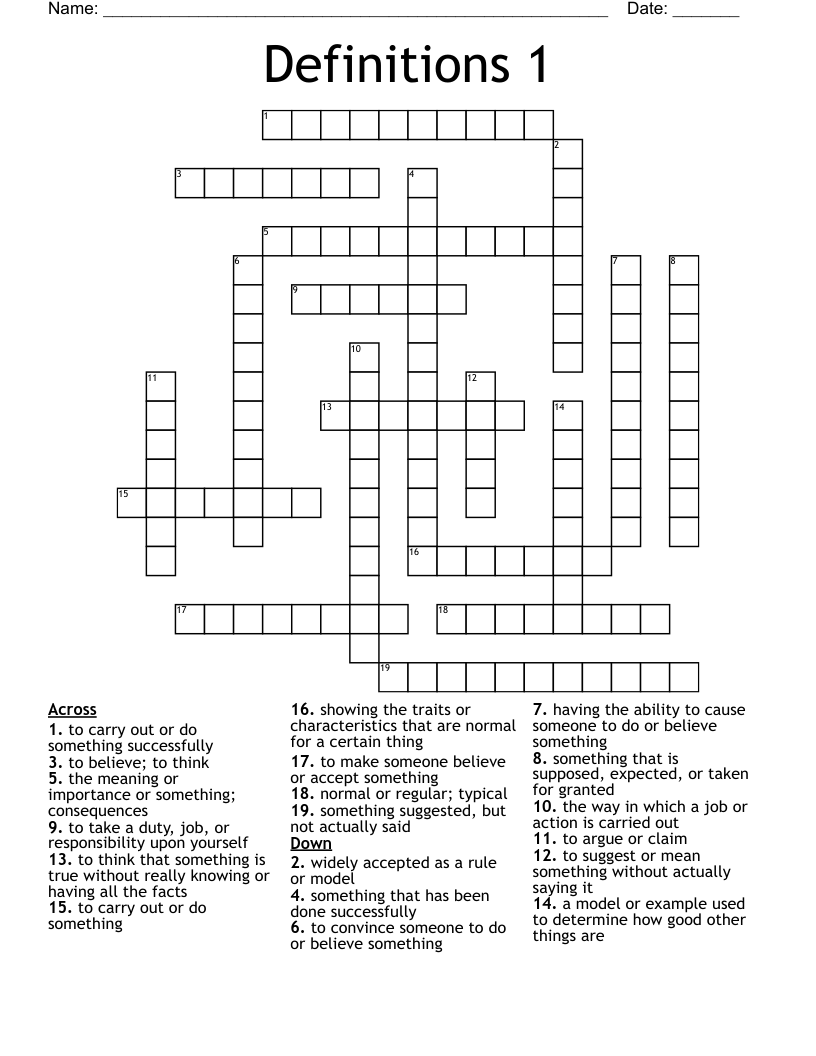 Definitions 1 Crossword