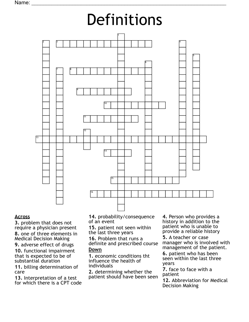 Definitions Crossword