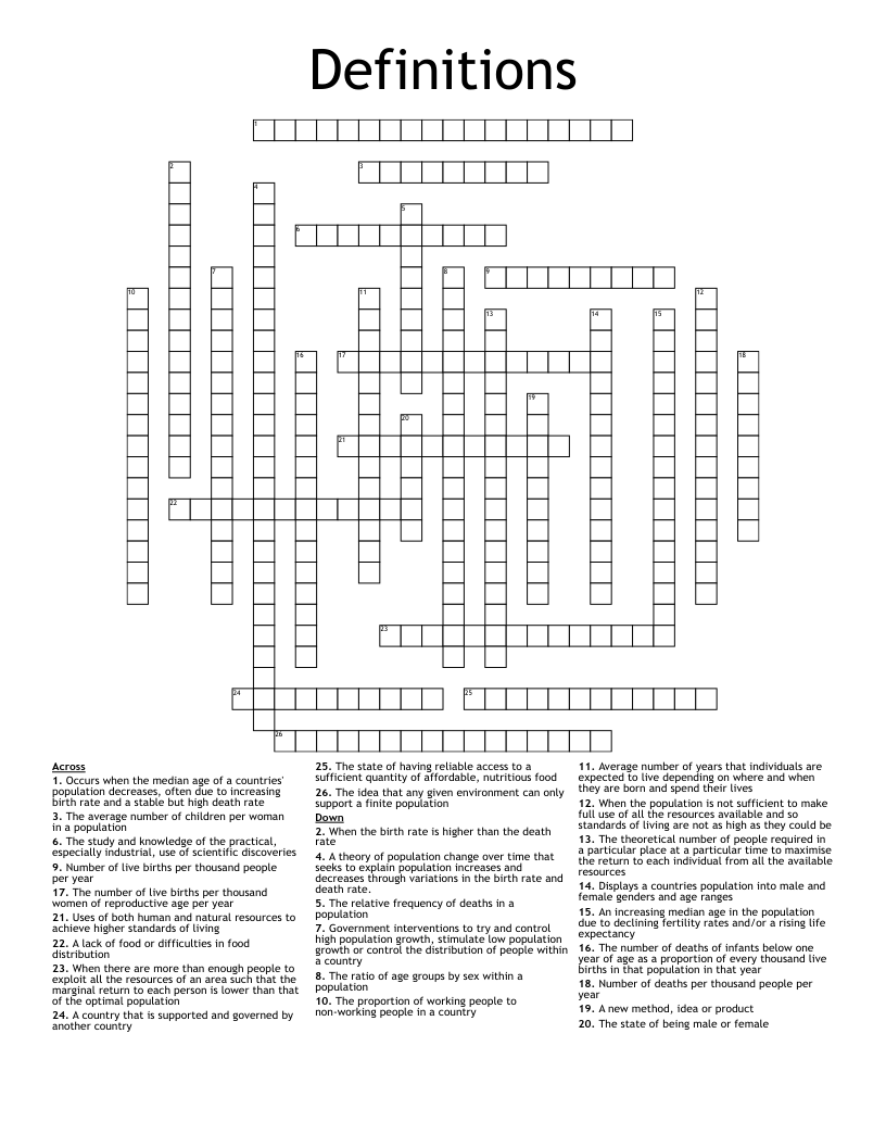 Definitions Crossword