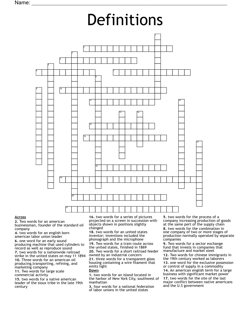 Definitions Crossword