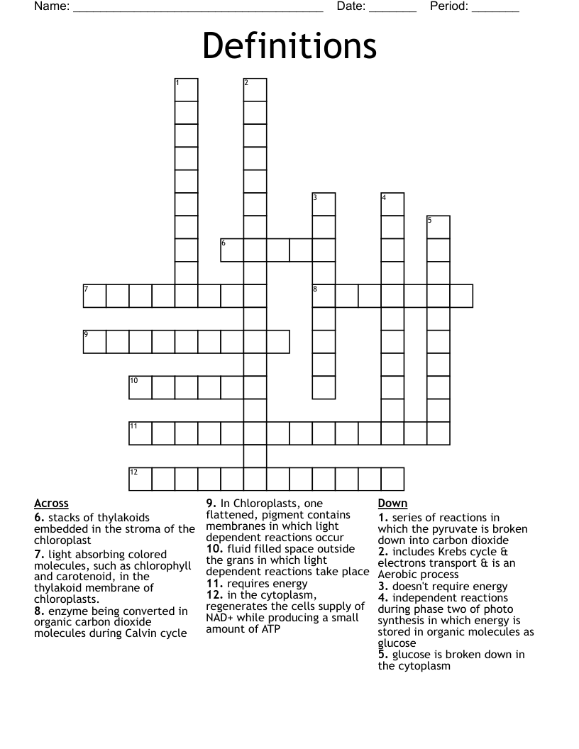 Definitions Crossword