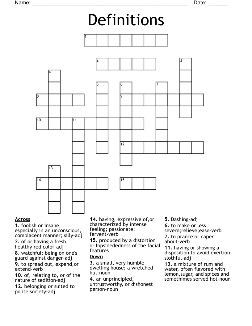 Definitions Crossword