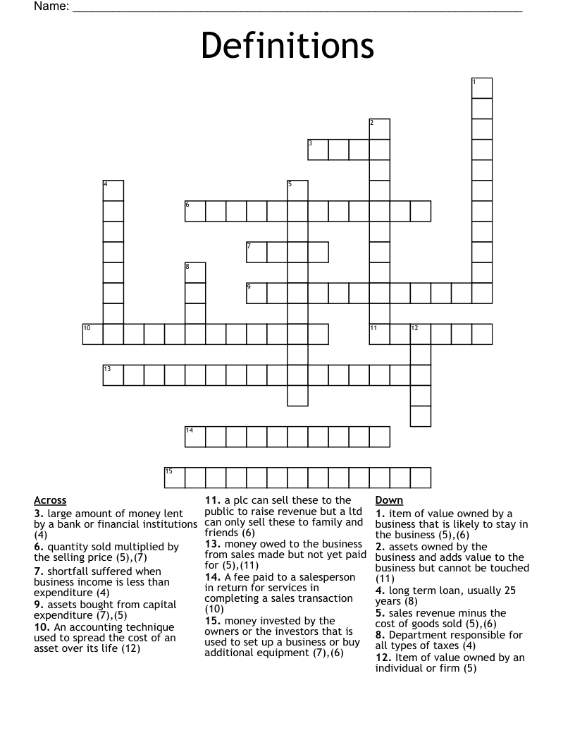 Definitions Crossword
