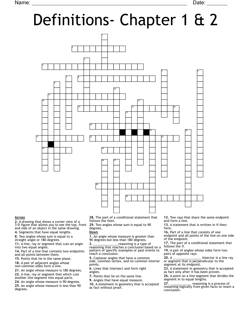 Definitions- Chapter 1 & 2 Crossword