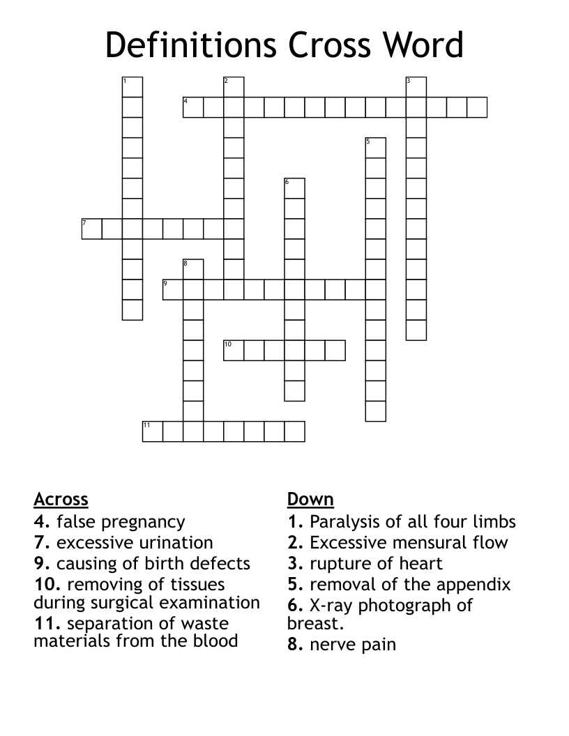 Definitions Cross Word