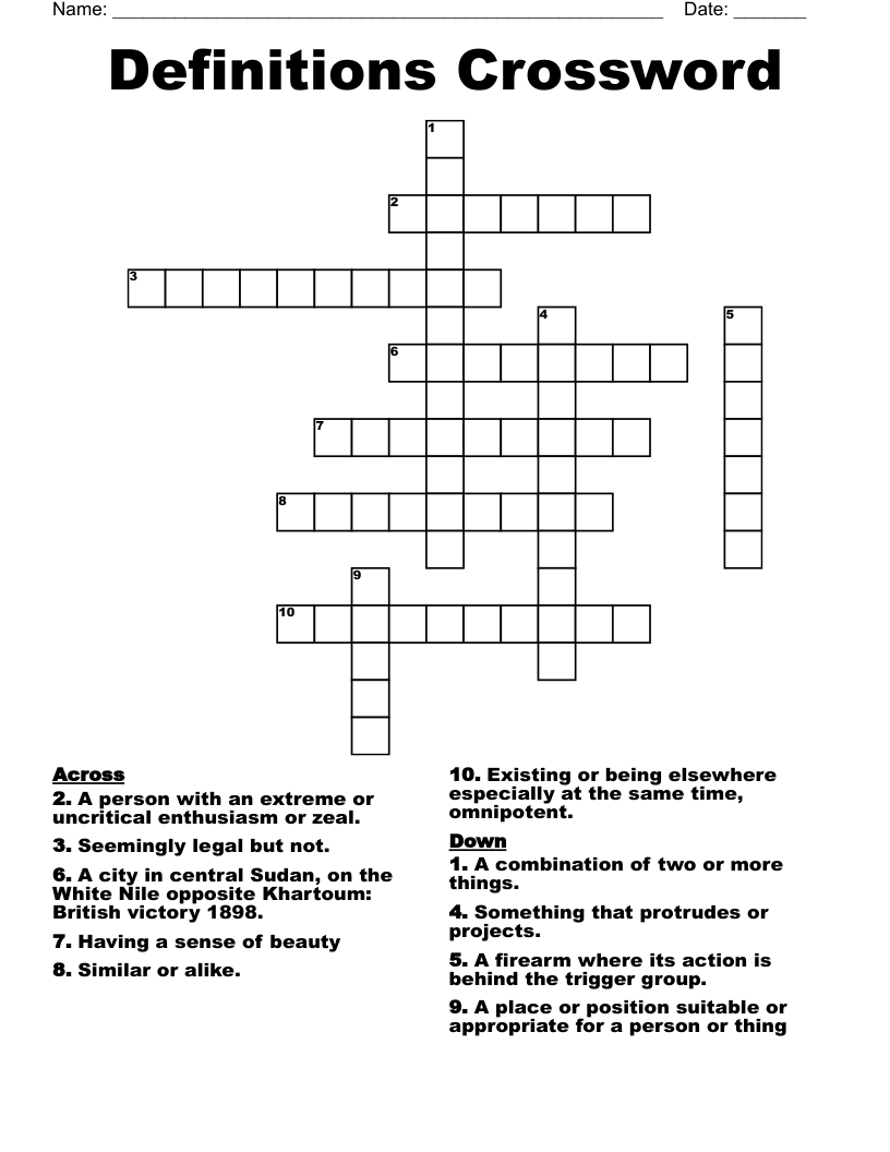 Definitions Crossword