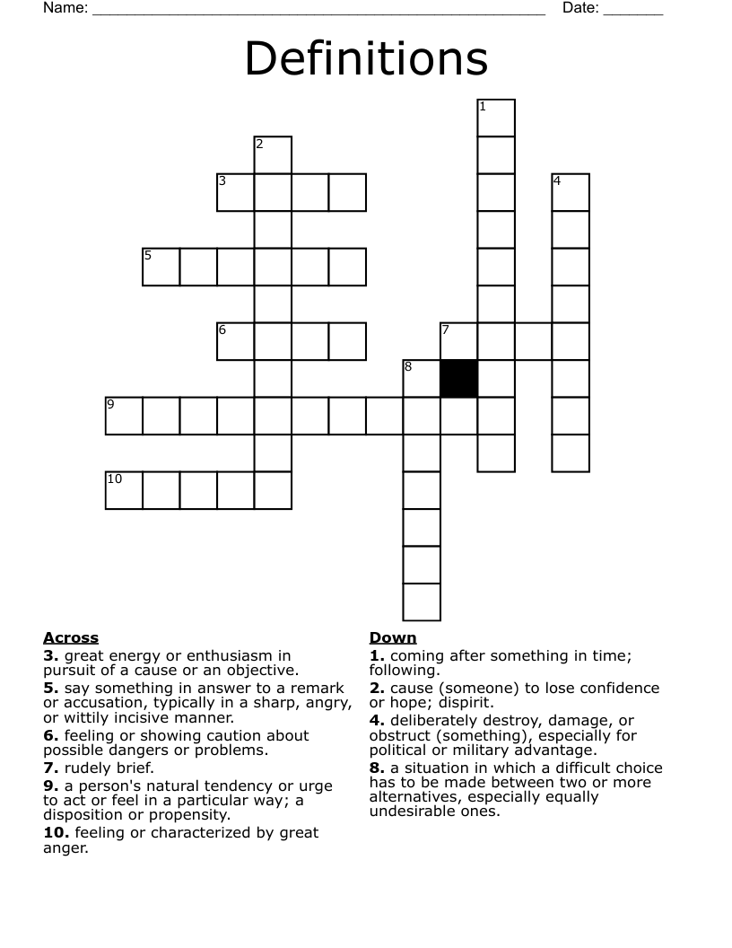 Definitions  Crossword