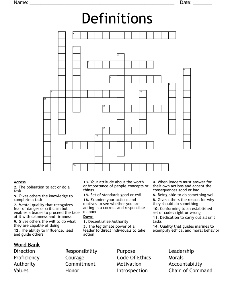 Definitions  Crossword