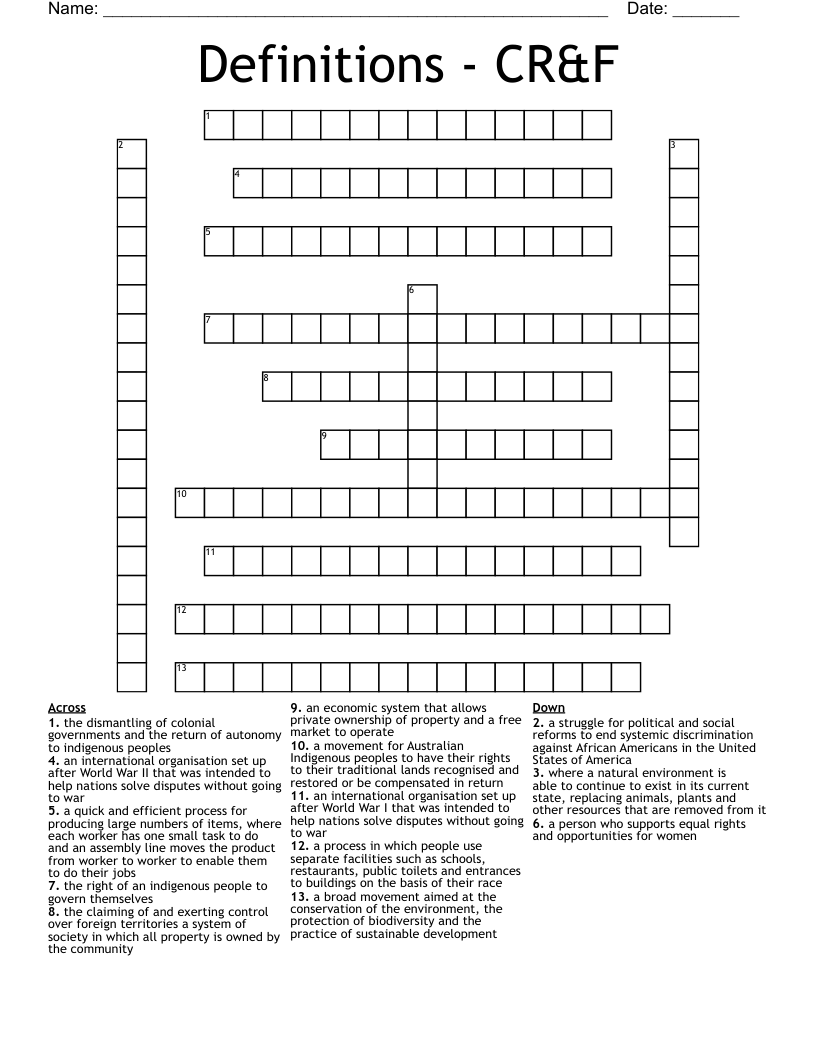 Definitions - CR&F Crossword