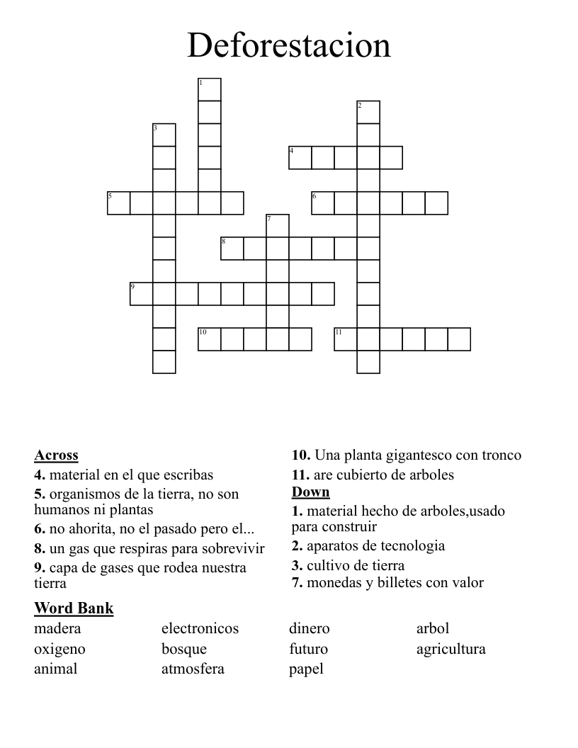 Deforestacion Crossword