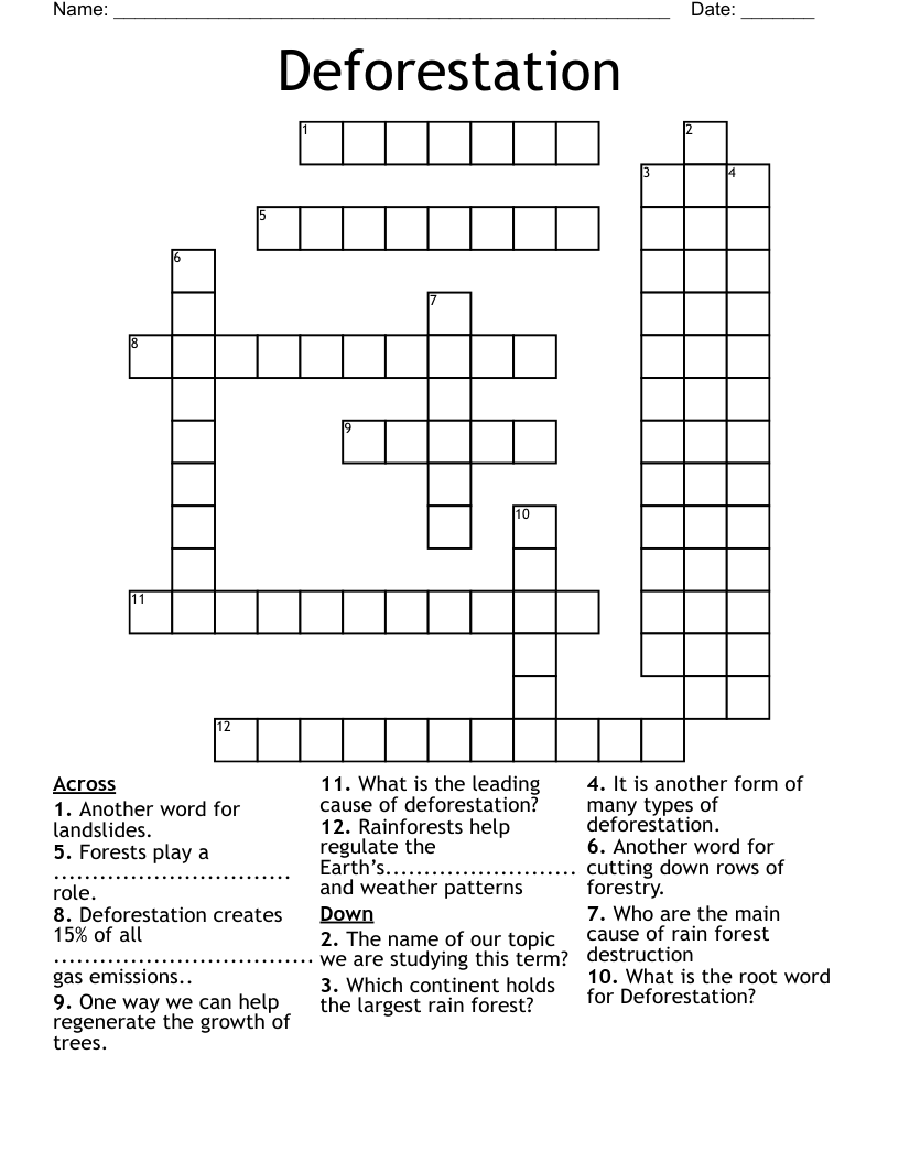 Deforestation Crossword