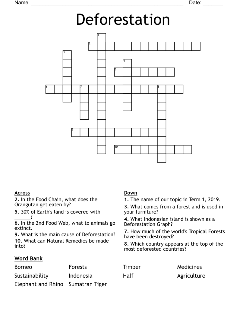 Deforestation Crossword