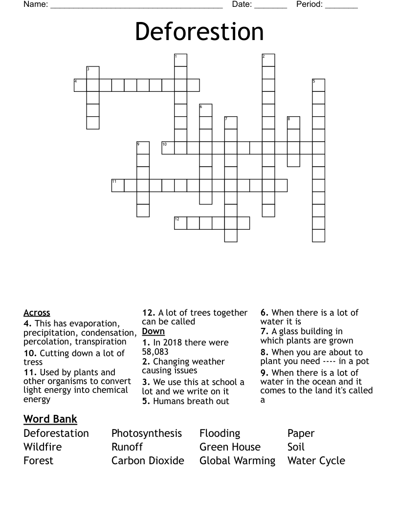 Deforestion  Crossword