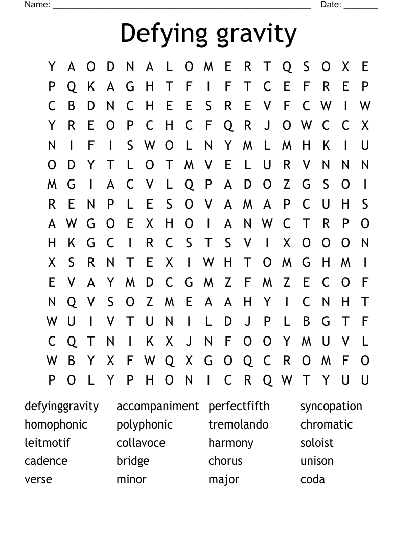 Defying gravity Word Search