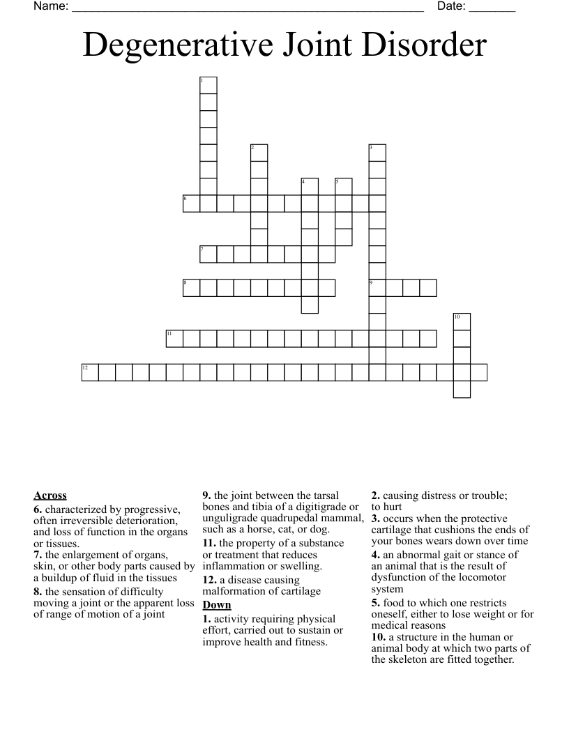 Degenerative Joint Disorder Crossword