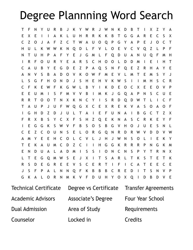 Degree Plannning Word Search