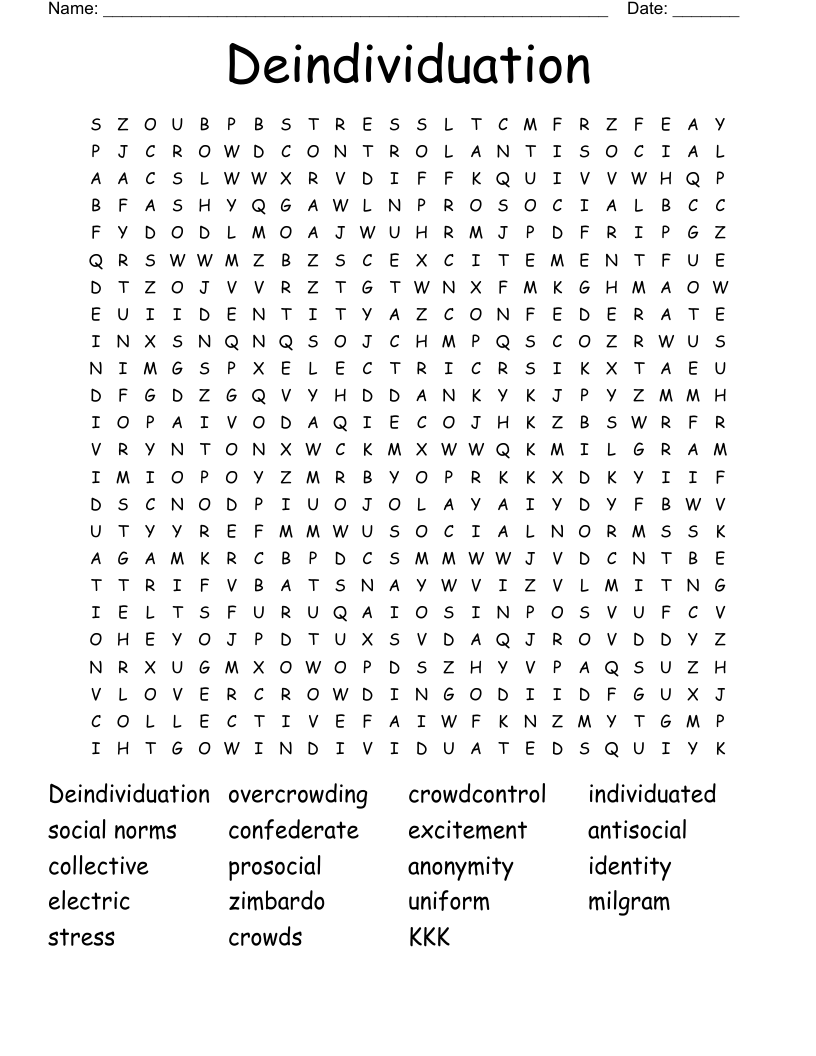 Deindividuation Word Search