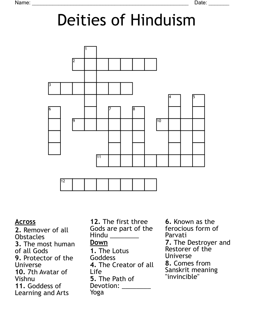 Deities of Hinduism Crossword