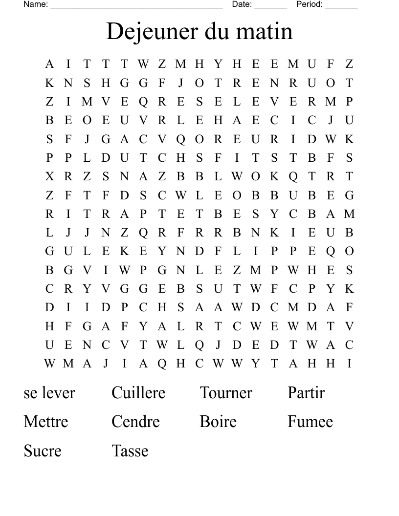 Dejeuner du matin  Word Search
