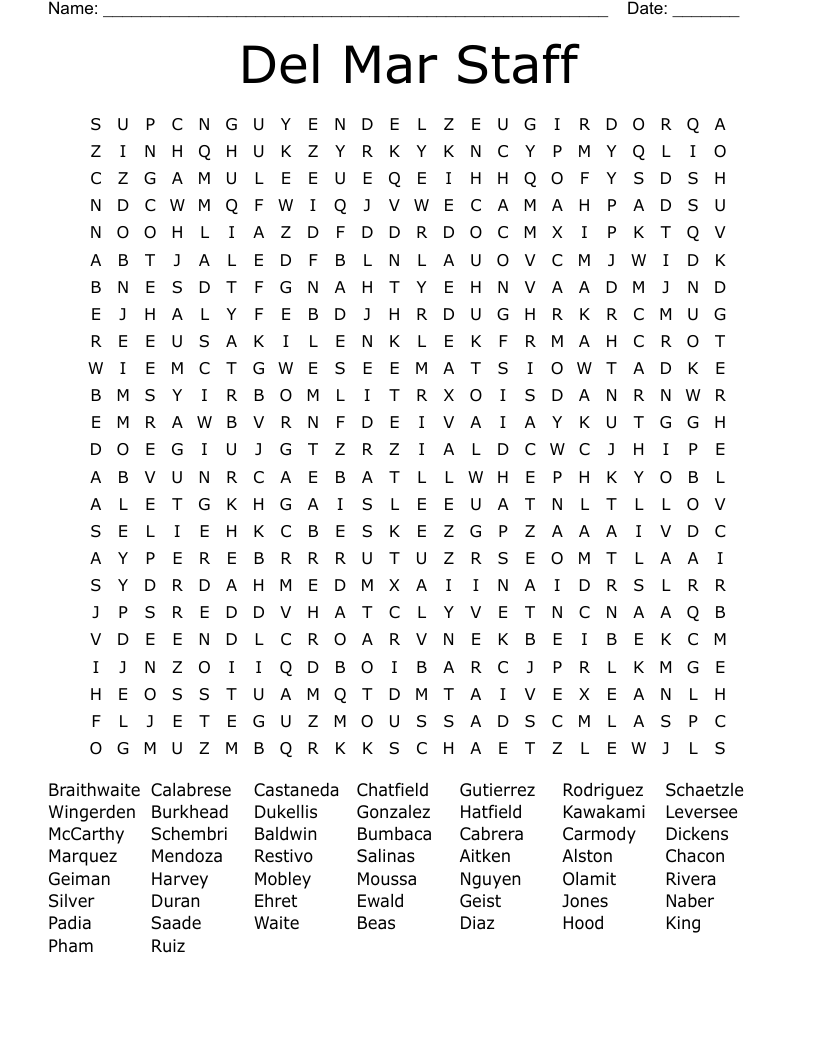 Del Mar Staff Word Search