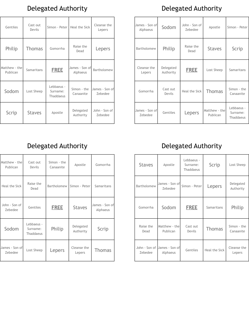 Delegated Authority Bingo Cards