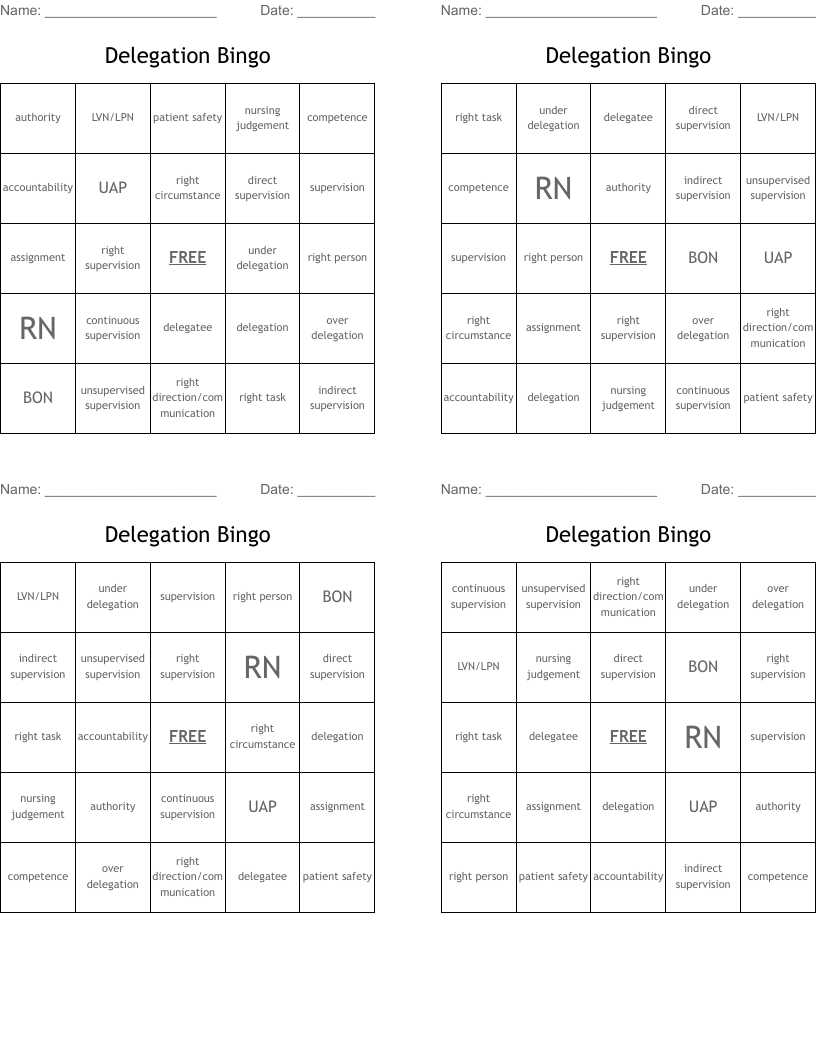 Delegation Bingo 
