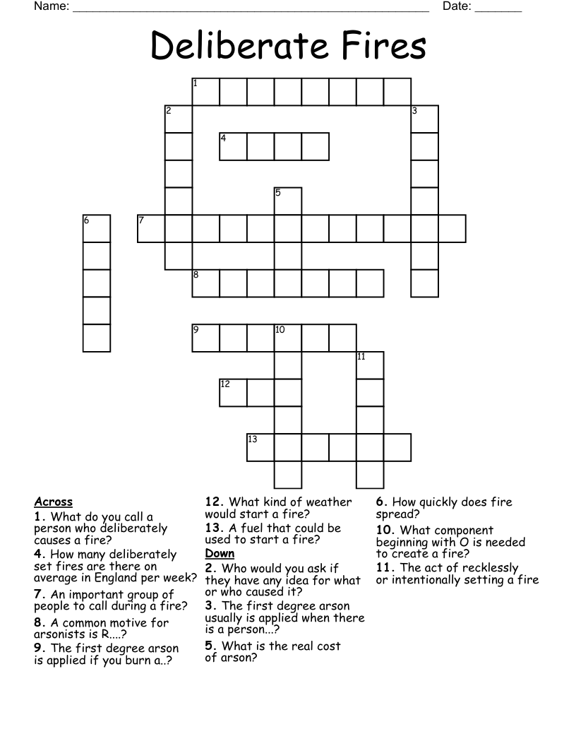 Deliberate Fires Crossword