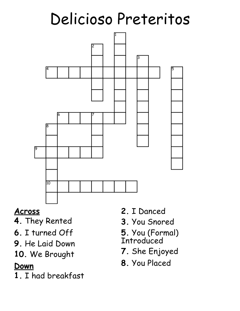 Delicioso Preteritos Crossword