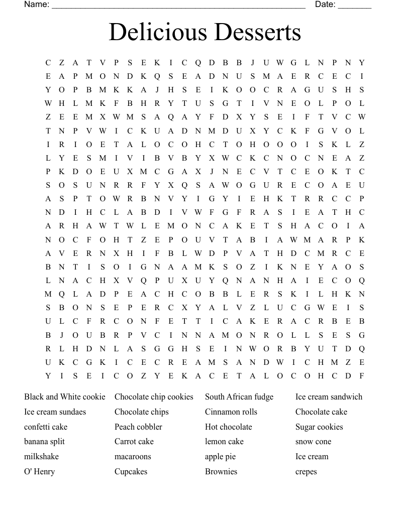 Delicious Desserts Word Search