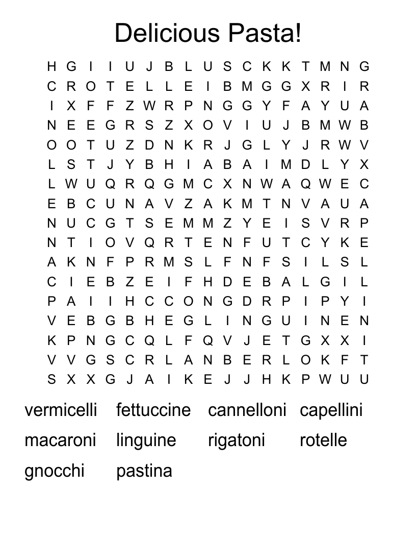 Delicious Pasta! Word Search