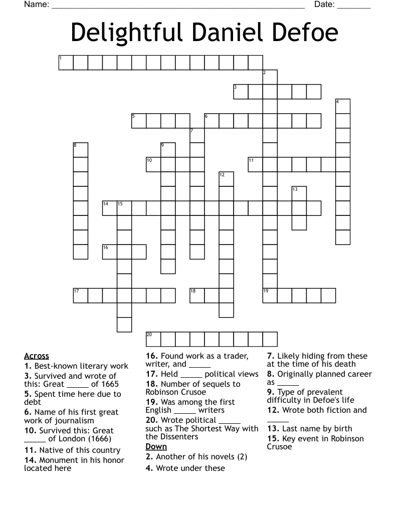 Delightful Daniel Defoe  Crossword