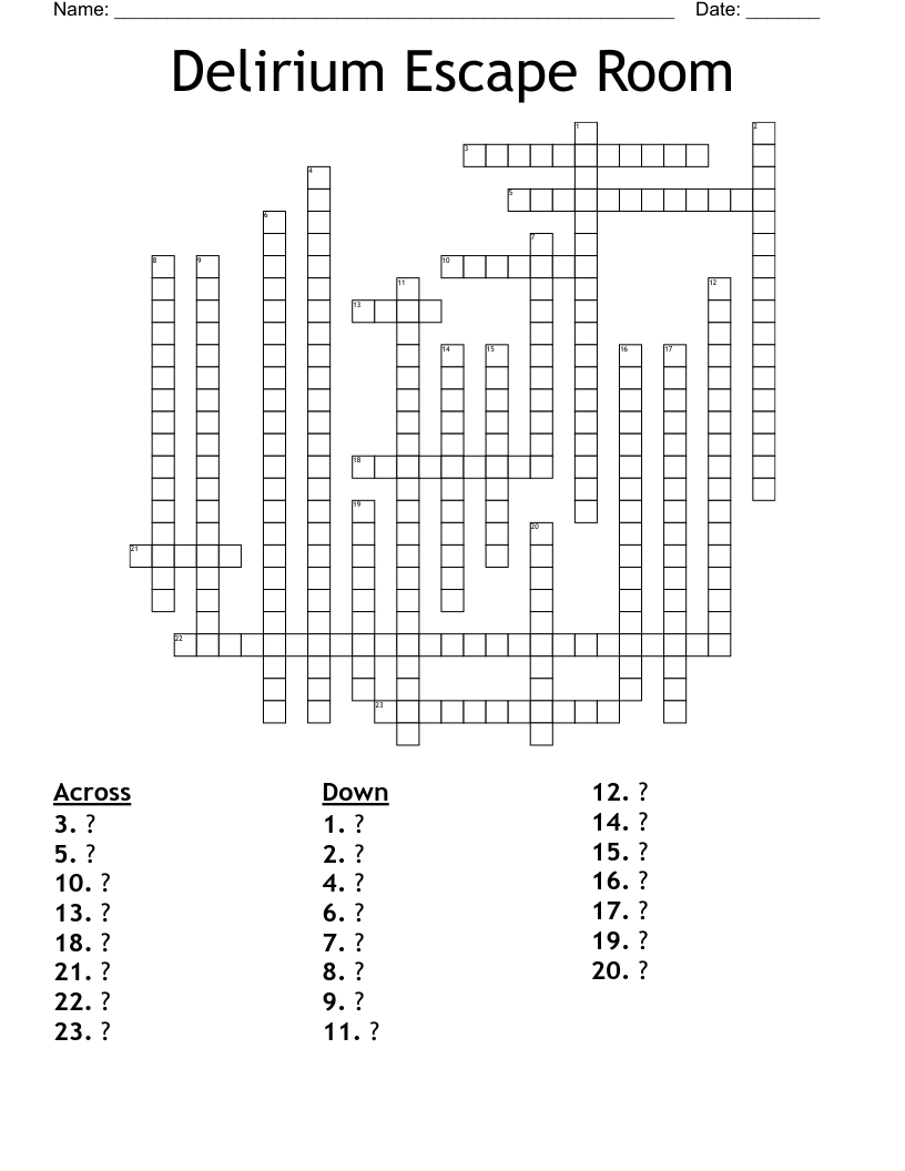 Delirium Escape Room Crossword