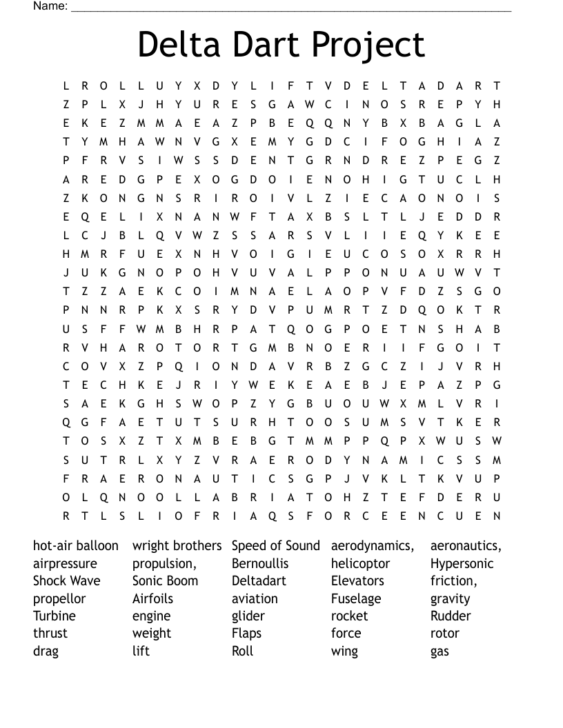 Delta Dart Project Word Search