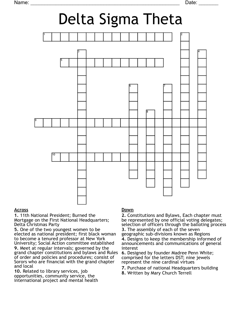 Delta Sigma Theta Crossword