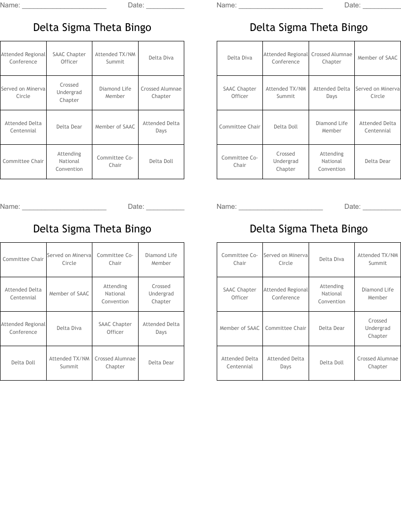 Delta Sigma Theta Bingo