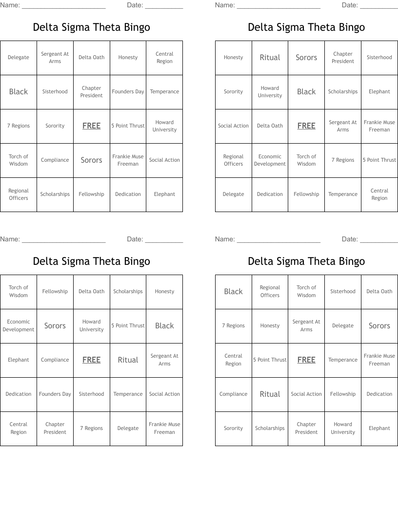 Delta Sigma Theta Bingo